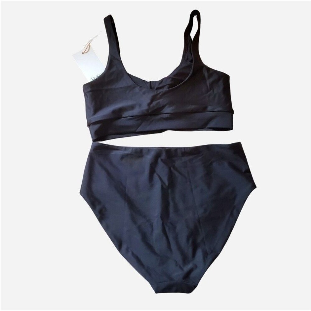 Quince Italian Tank Bikini Top & High Rise Bottom Set Size S Black Beach minimal - Picture 2 of 6